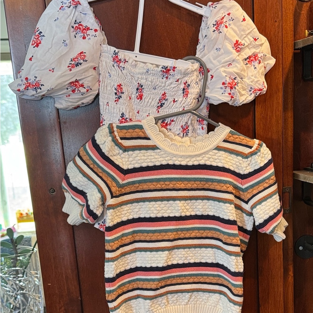 Jane Ashley Cream and Red Floral Smocked Blouse